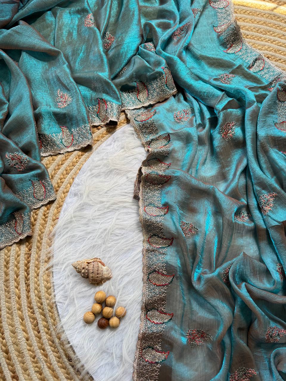 New Party Wear Gold Silk Saree