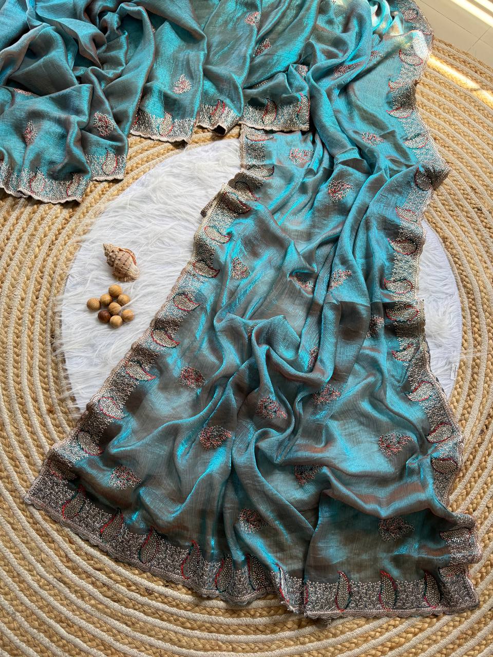 New Party Wear Gold Silk Saree