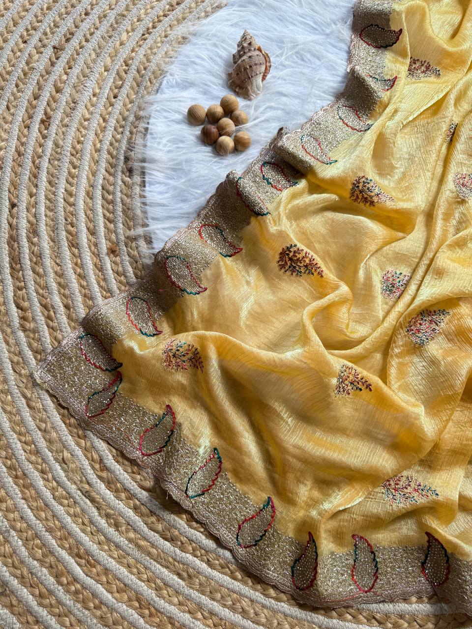 New Party Wear Gold Silk Saree