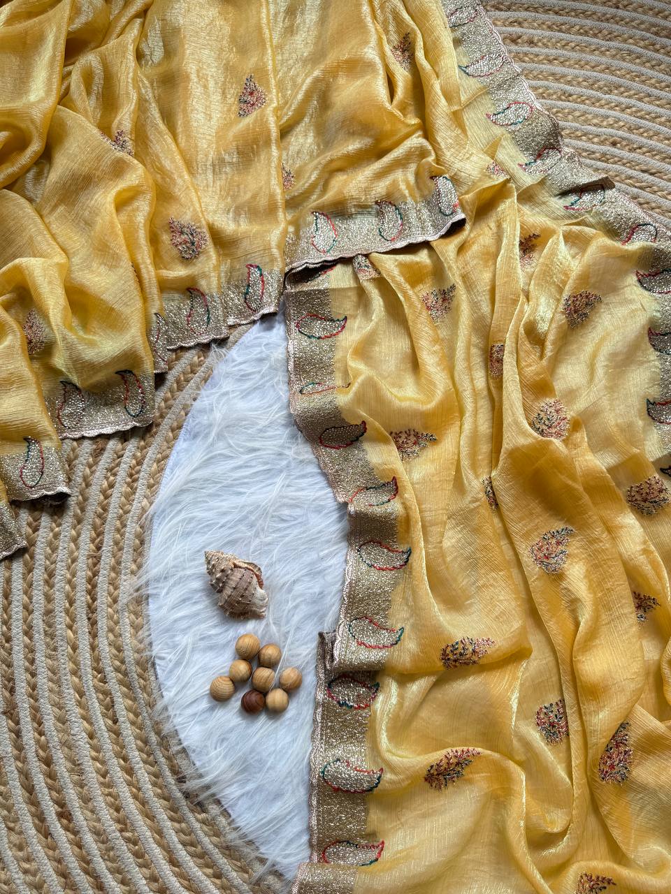 New Party Wear Gold Silk Saree