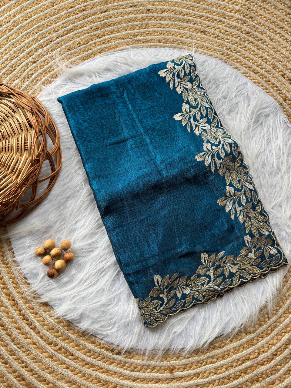 Nile Blue Crunchy Moss Sattin Silk Saree