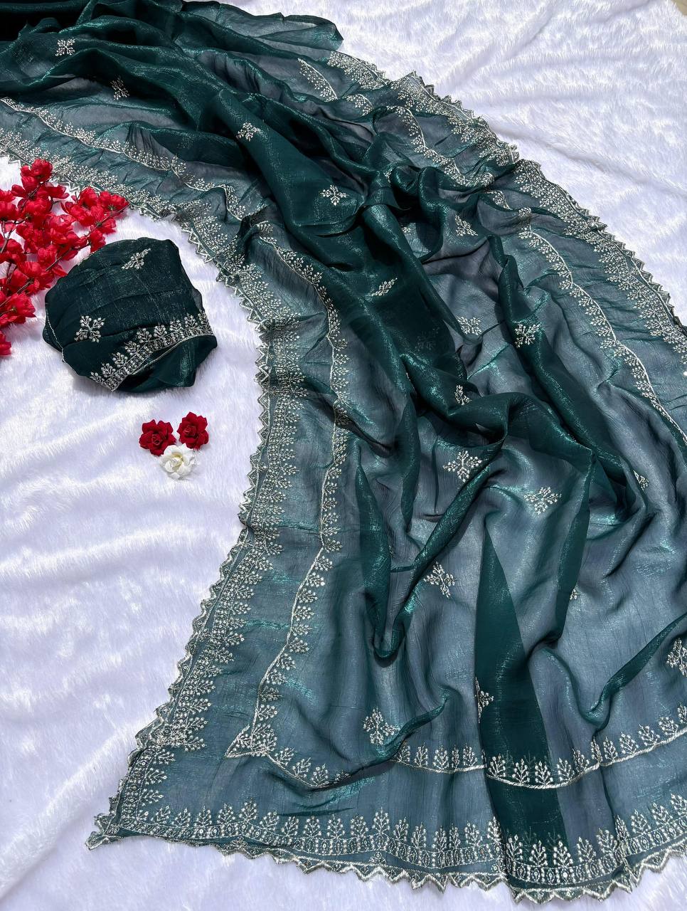 Nile Blue Designer Crunchy Silk Saree