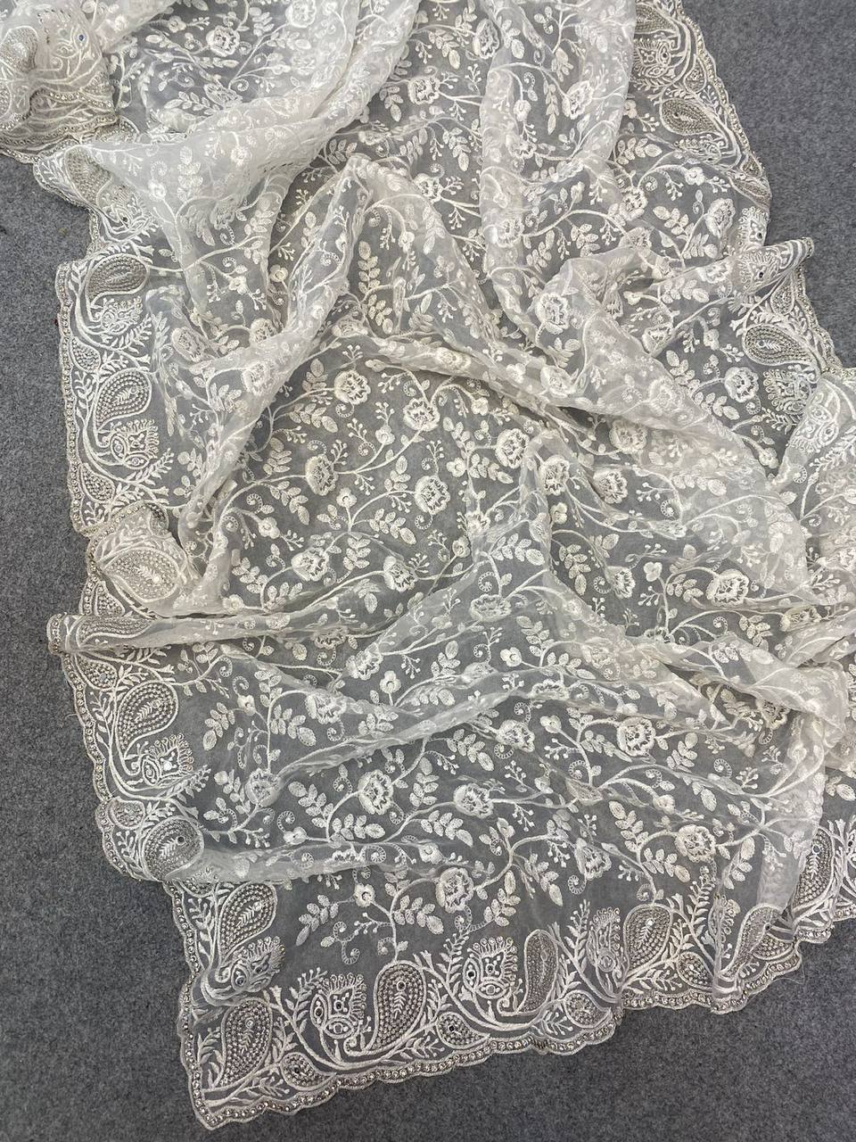 Off-white Designer Organza Saree