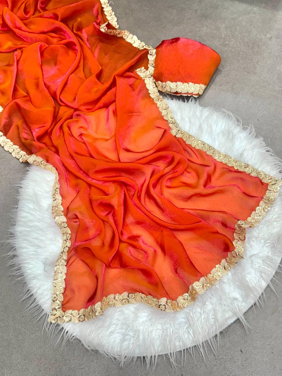 Orange Designer Space Silk Saree | Wedding Wear Sarees