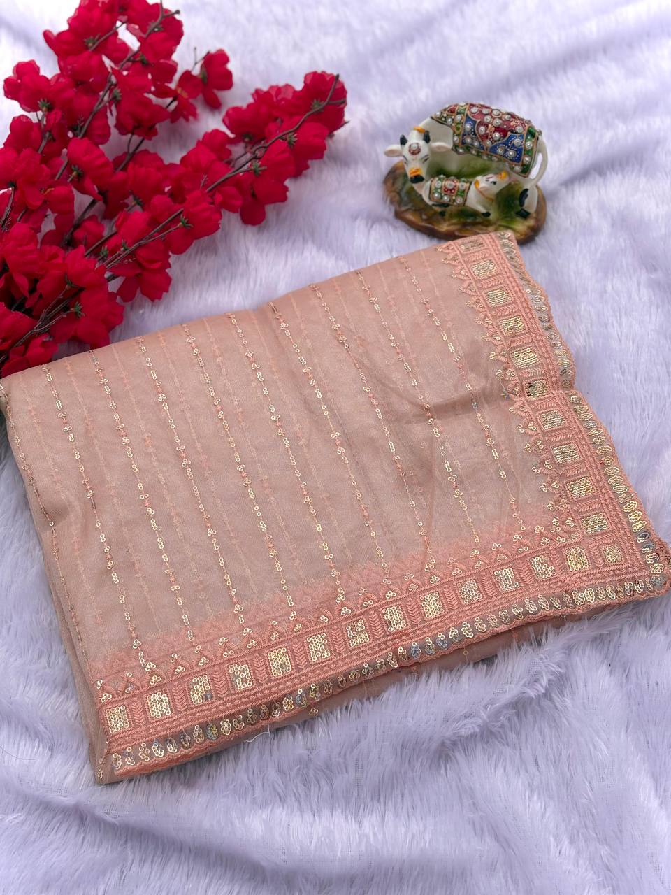 Orange Designer Tissue Silk Saree