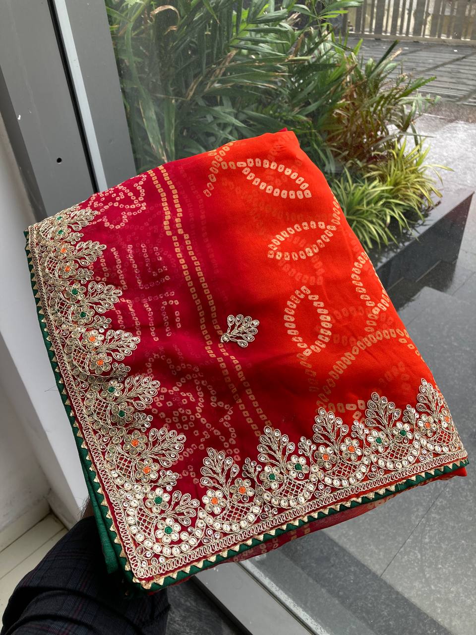 Orange Digital Printed Wedding Wear Georgette Saree