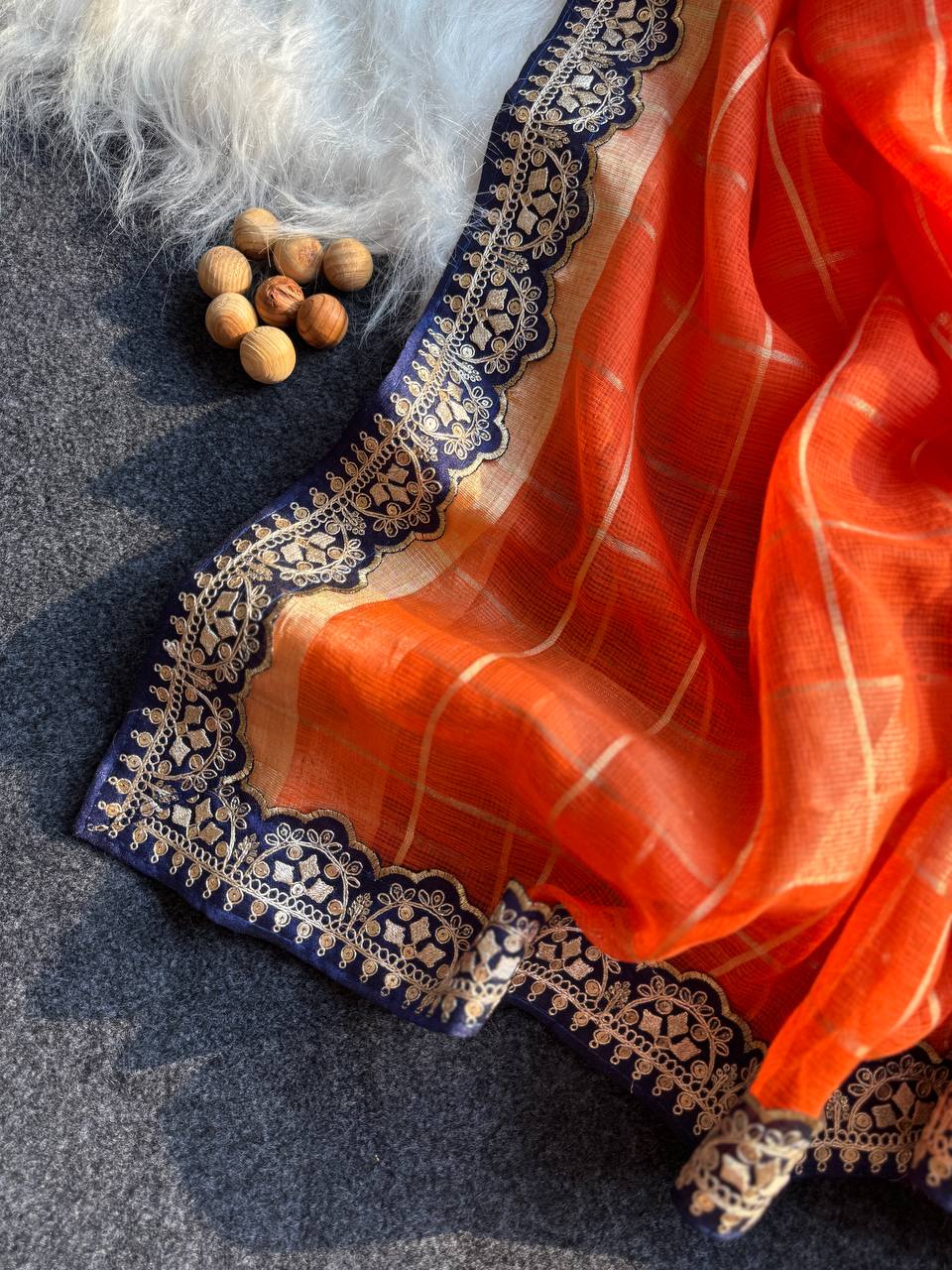 Orange Kota Doriya Zari Chex Saree