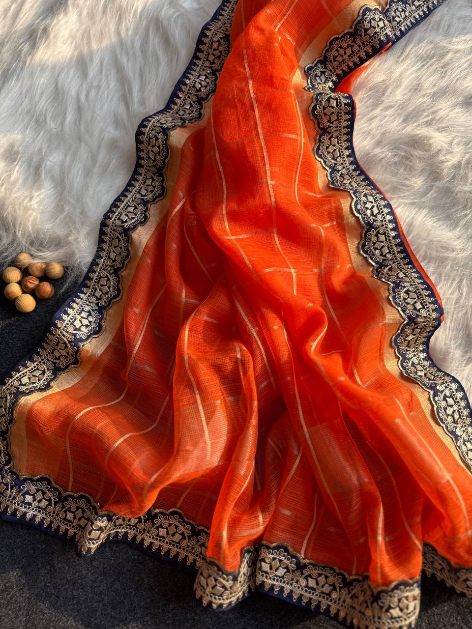 Orange Kota Doriya Zari Chex Saree