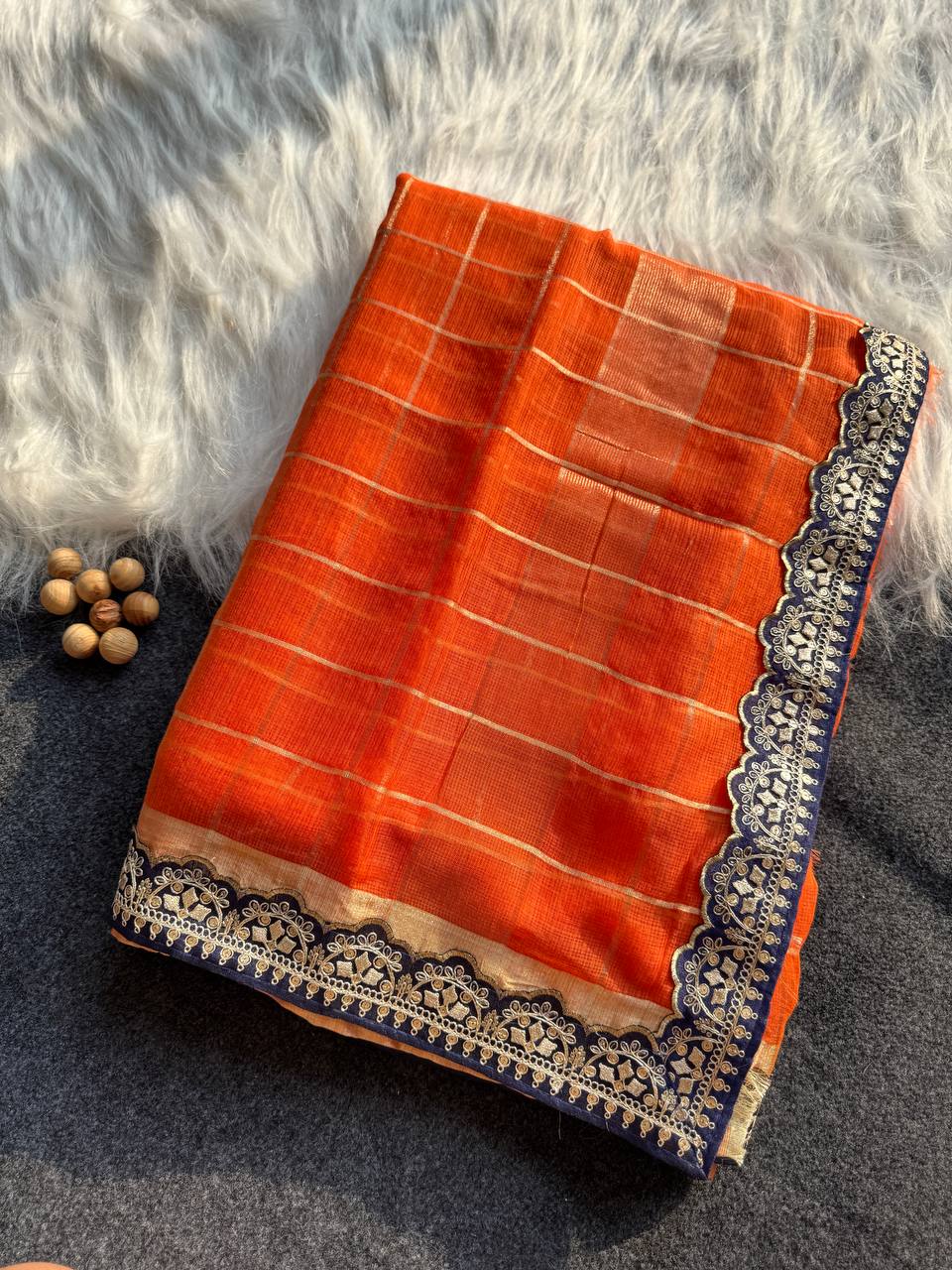 Orange Kota Doriya Zari Chex Saree