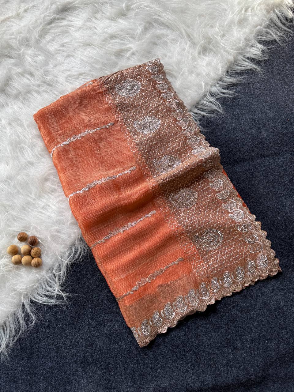 Orange Stylish Jimmy Choo Silk Saree