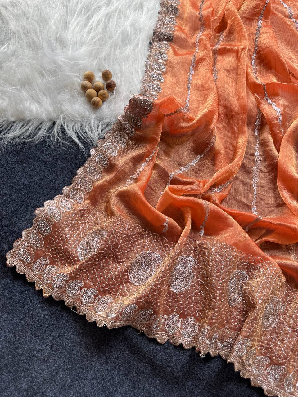 Orange Stylish Jimmy Choo Silk Saree