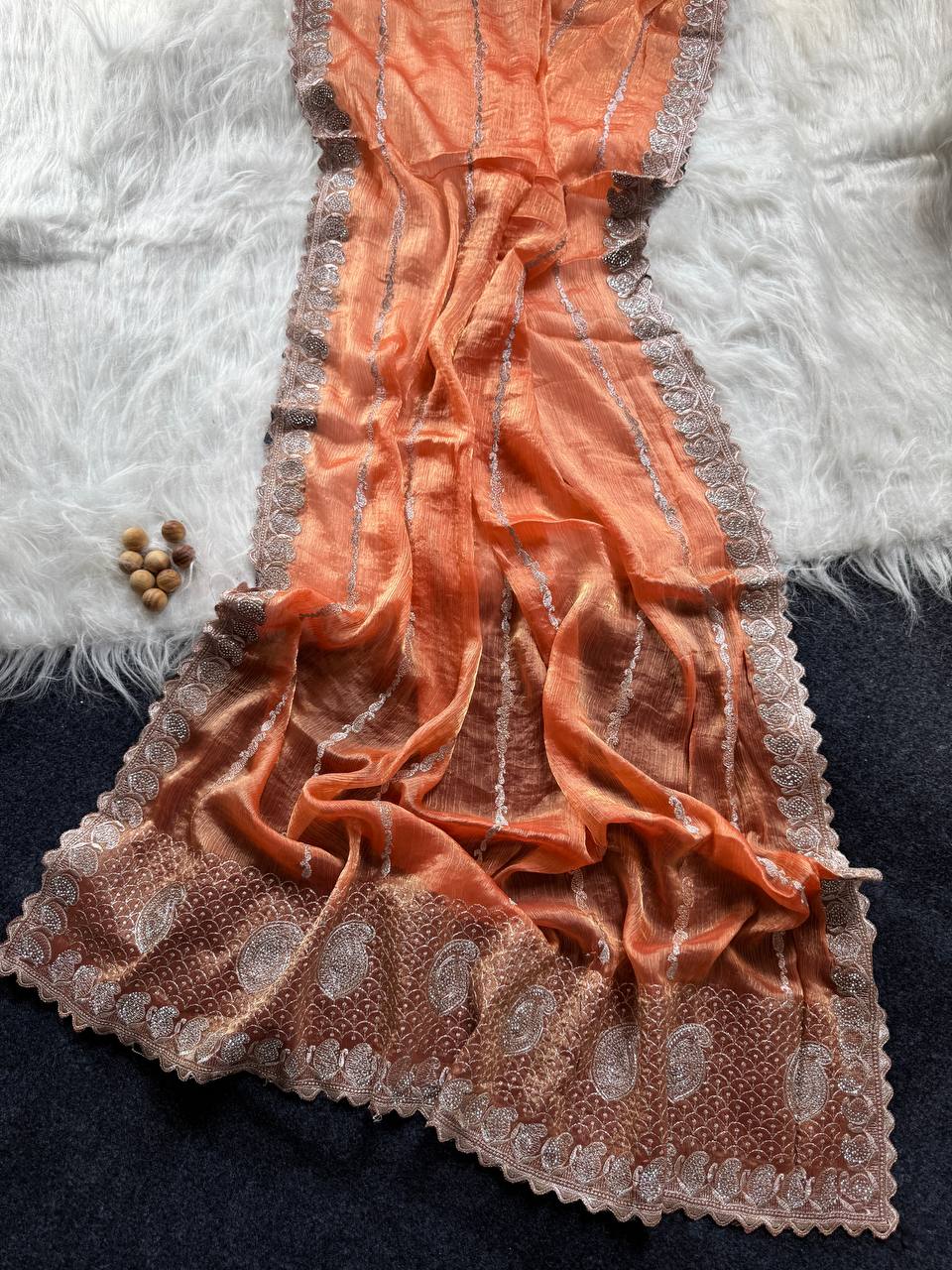 Orange Stylish Jimmy Choo Silk Saree