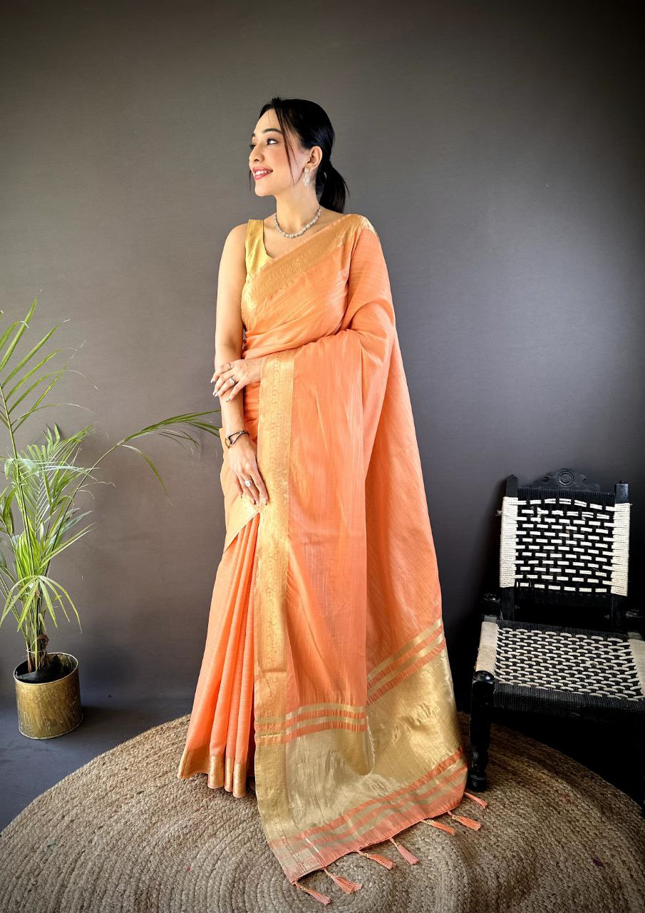 Orange Traditional Cotton Saree