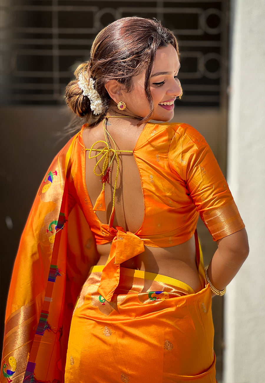 Orange Wedding Wear Paithani Saree