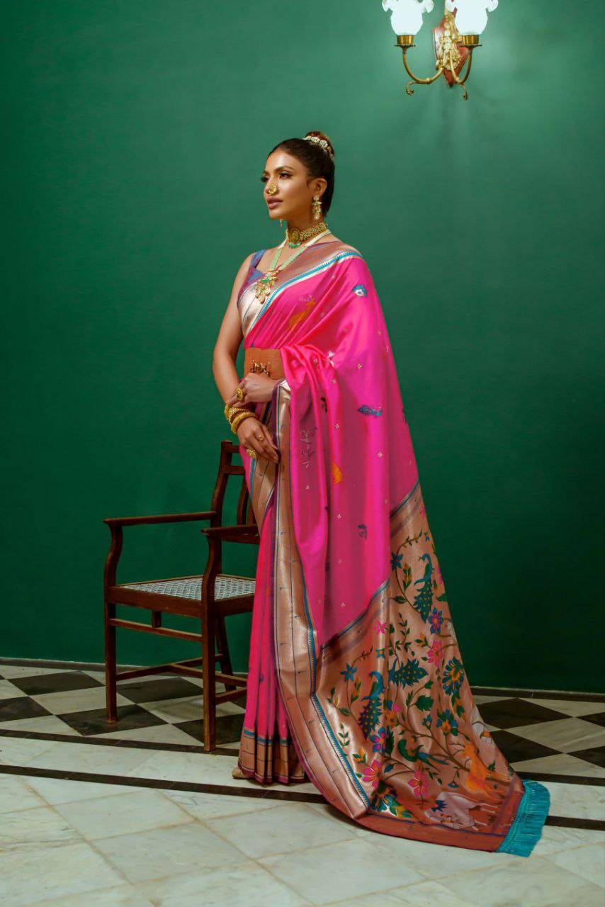 Rani Pink Paithani Silk Saree