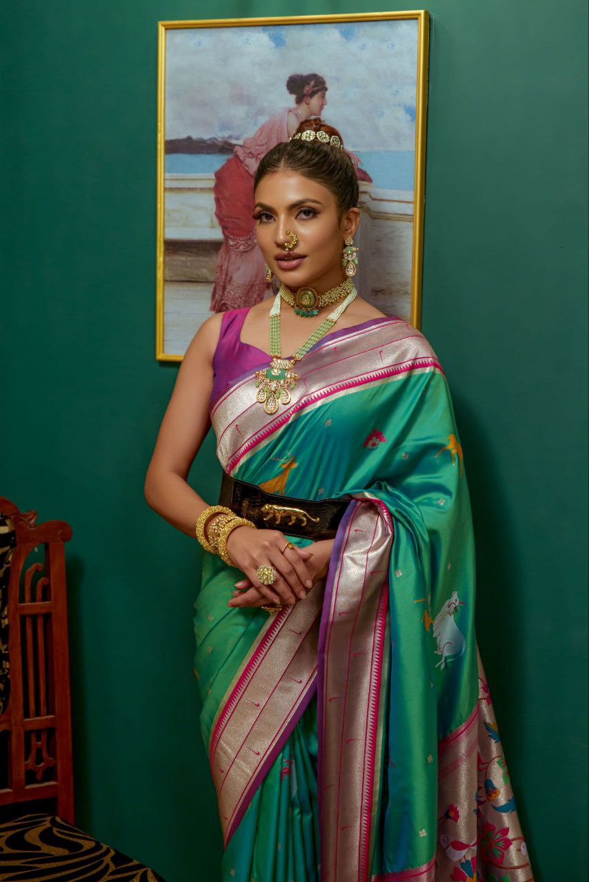 Rama Paithani Silk Saree