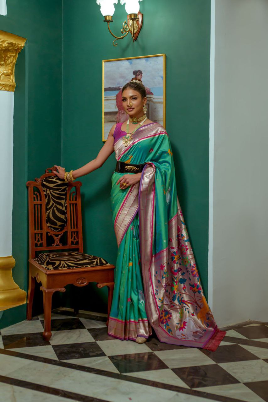 Rama Paithani Silk Saree