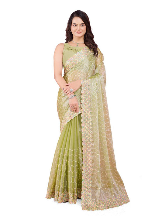 Olive Party Wear Burberry Silk Saree