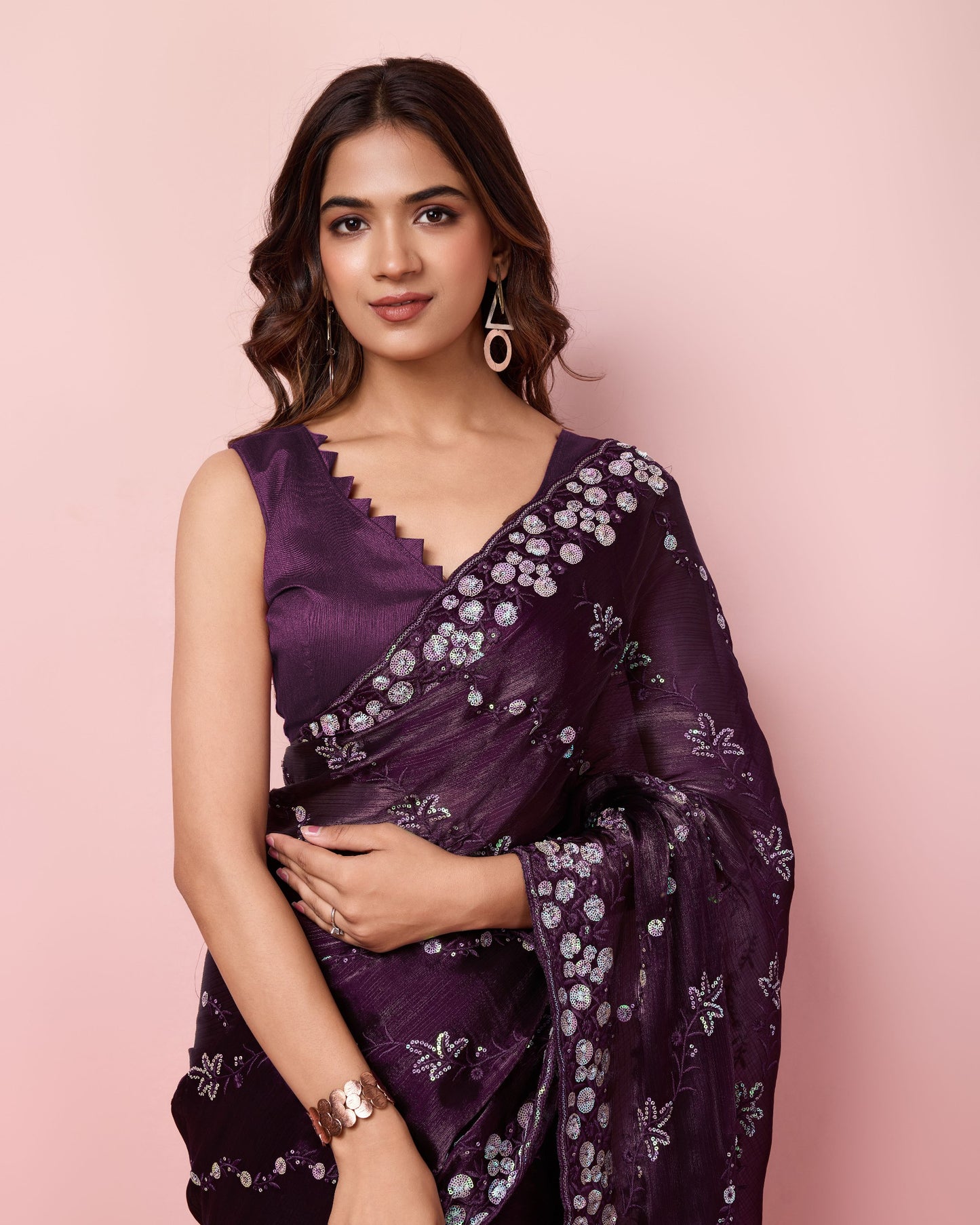 Grape Purple Party Wear Burberry Silk Saree