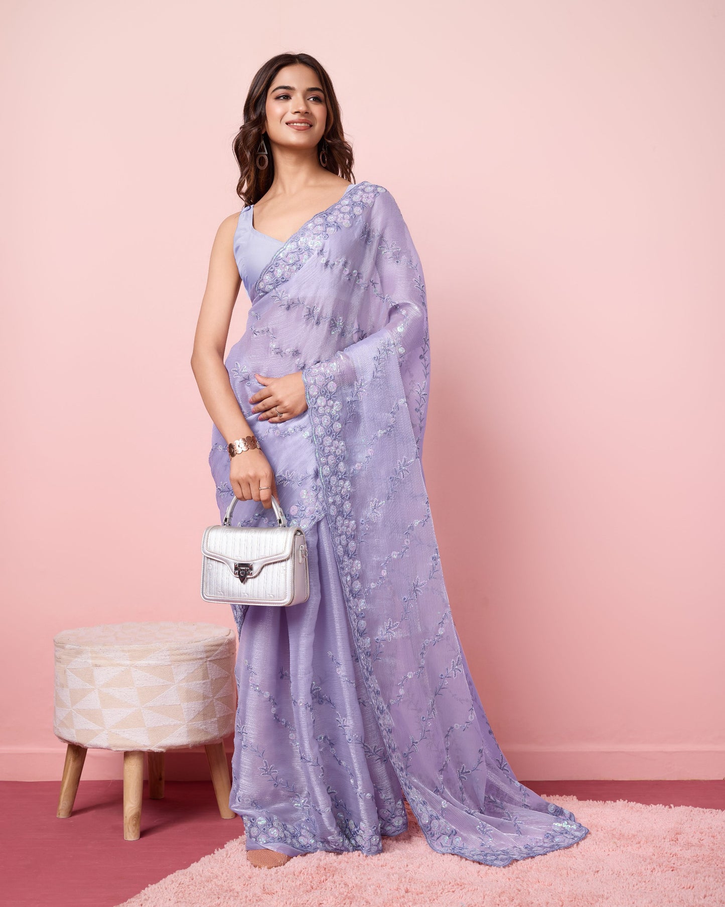 Lavender Party Wear Burberry Silk Saree