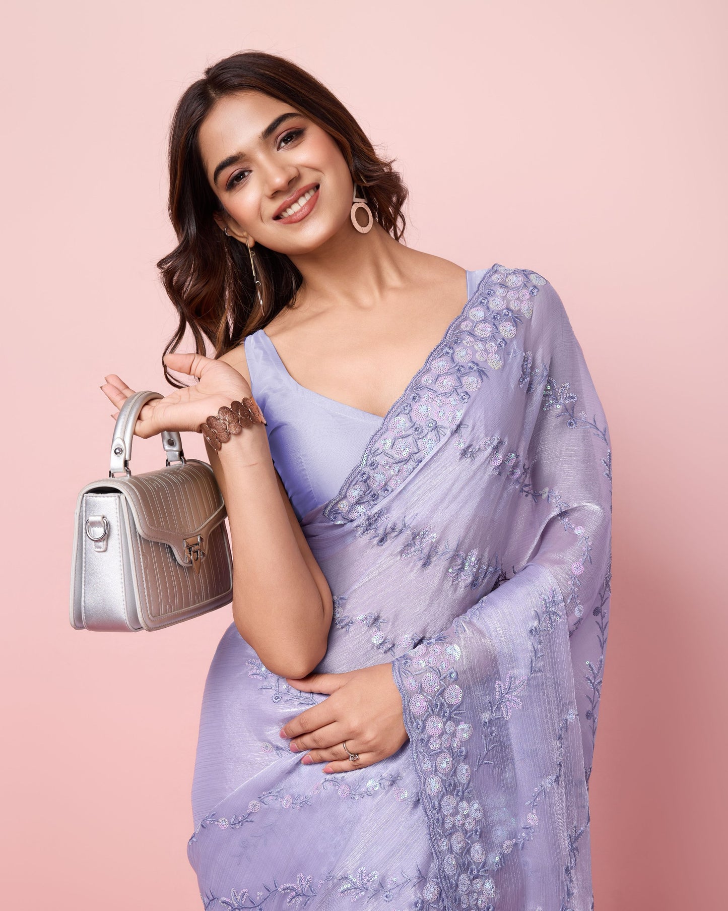 Lavender Party Wear Burberry Silk Saree