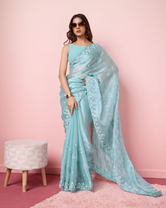 Sky Party Wear Burberry Silk Saree