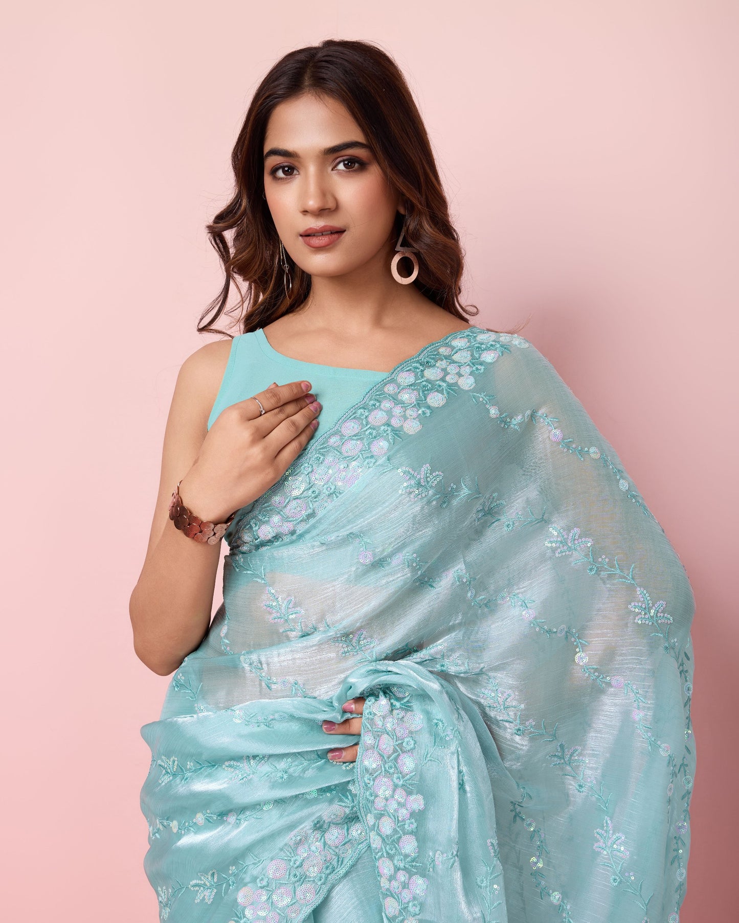 Sky Party Wear Burberry Silk Saree