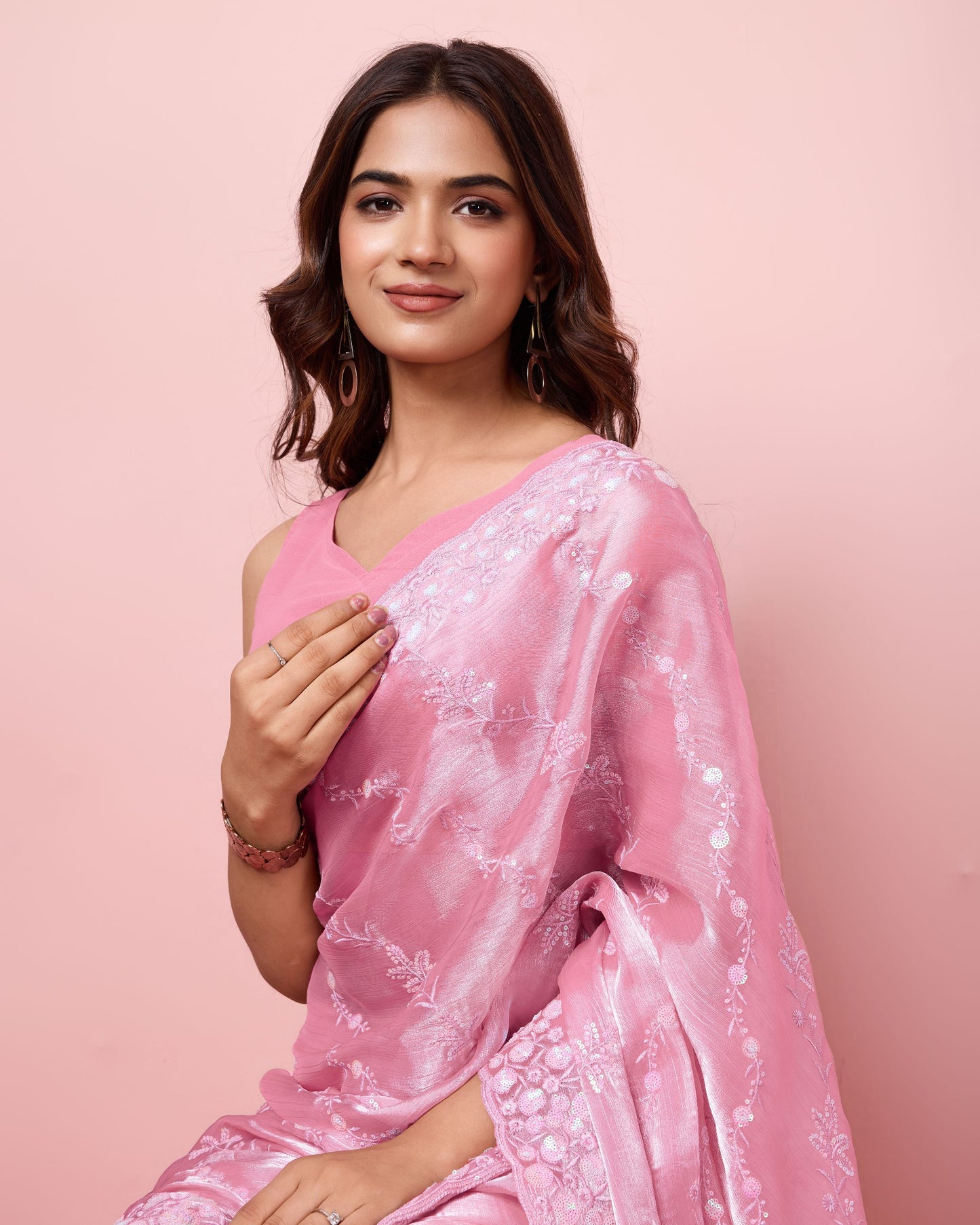 Pink Party Wear Burberry Silk Saree