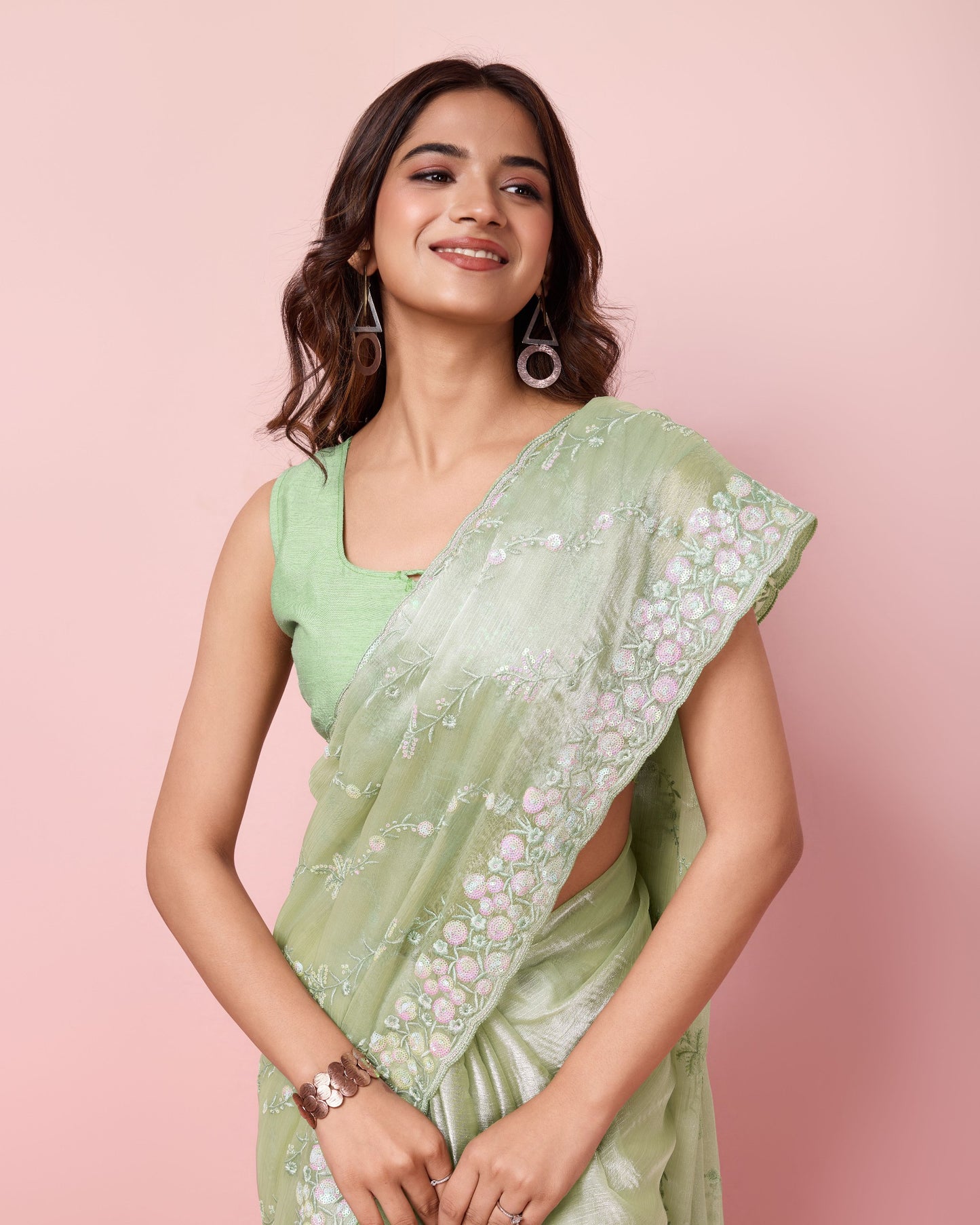 Pista Party Wear Burberry Silk Saree