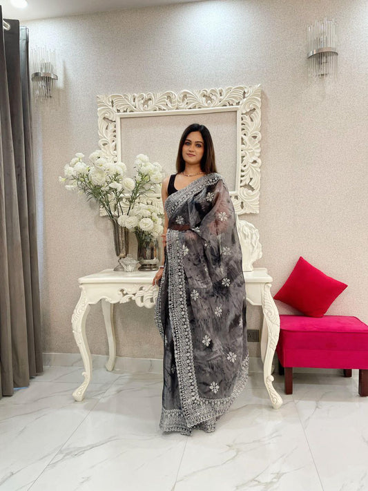 Black Party Wear Burberry Silk Saree