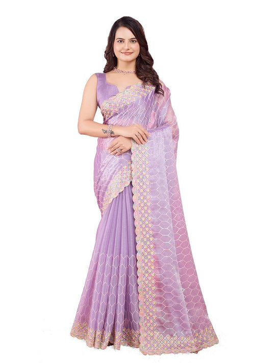 Lavender Party Wear Burberry Silk Saree