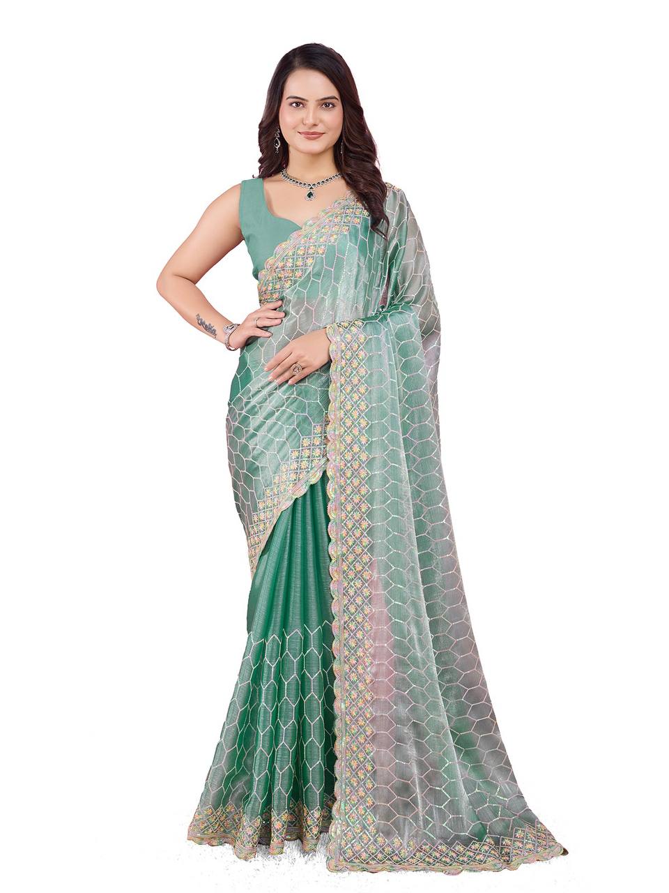 Party Wear Burberry Silk Saree