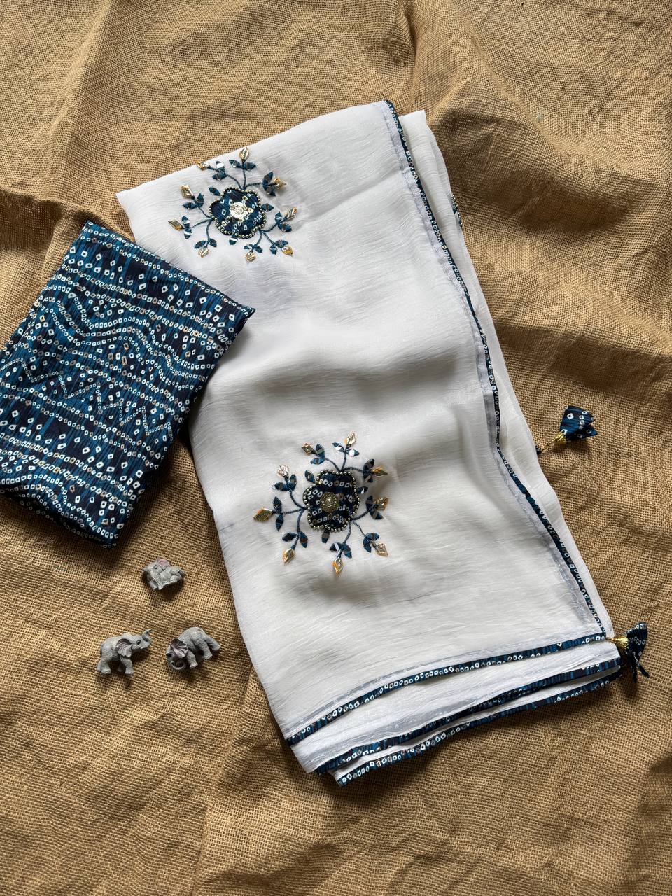 Party Wear Designer Chiffon Cunchy Silk Saree