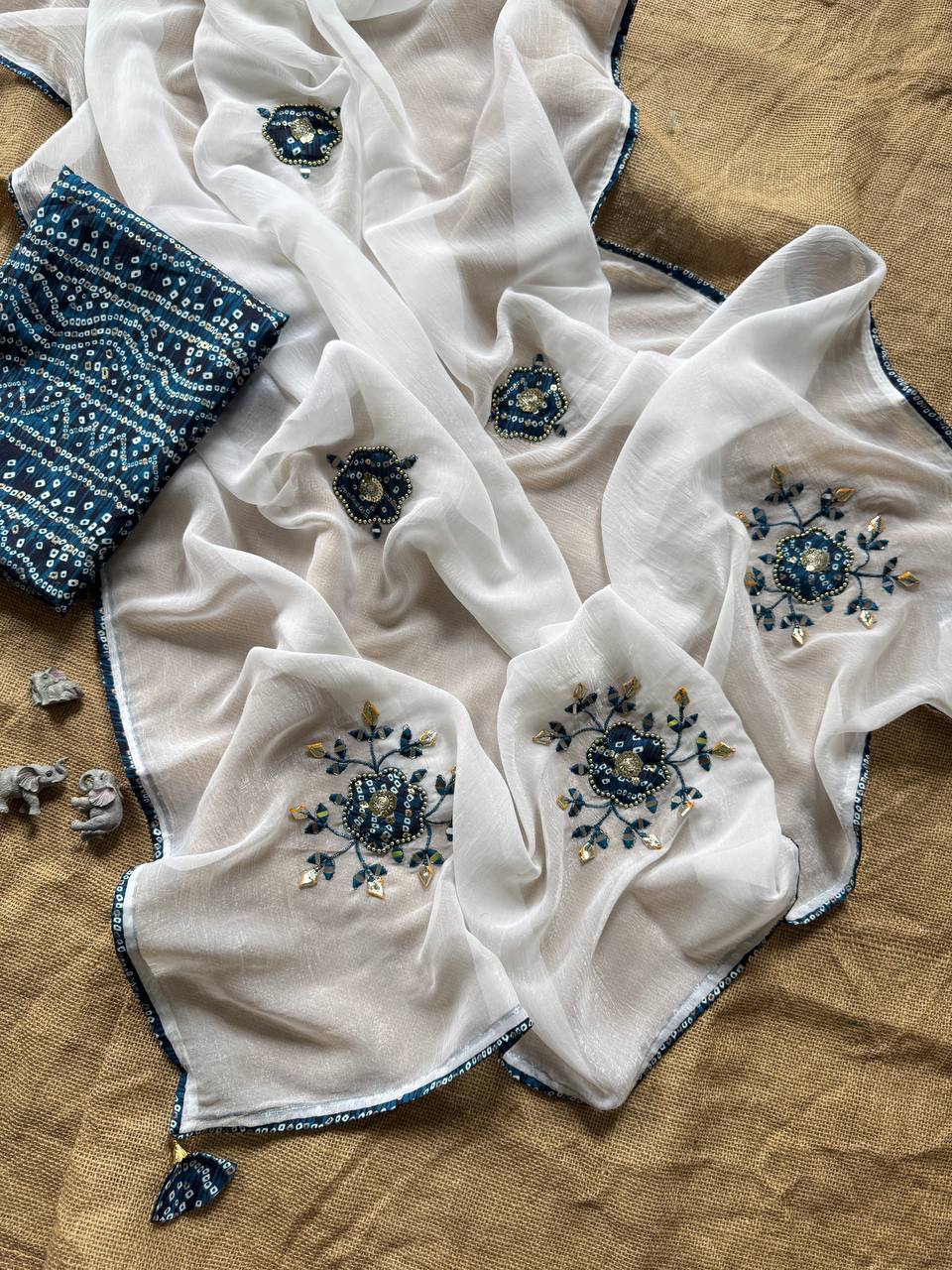 Party Wear Designer Chiffon Cunchy Silk Saree