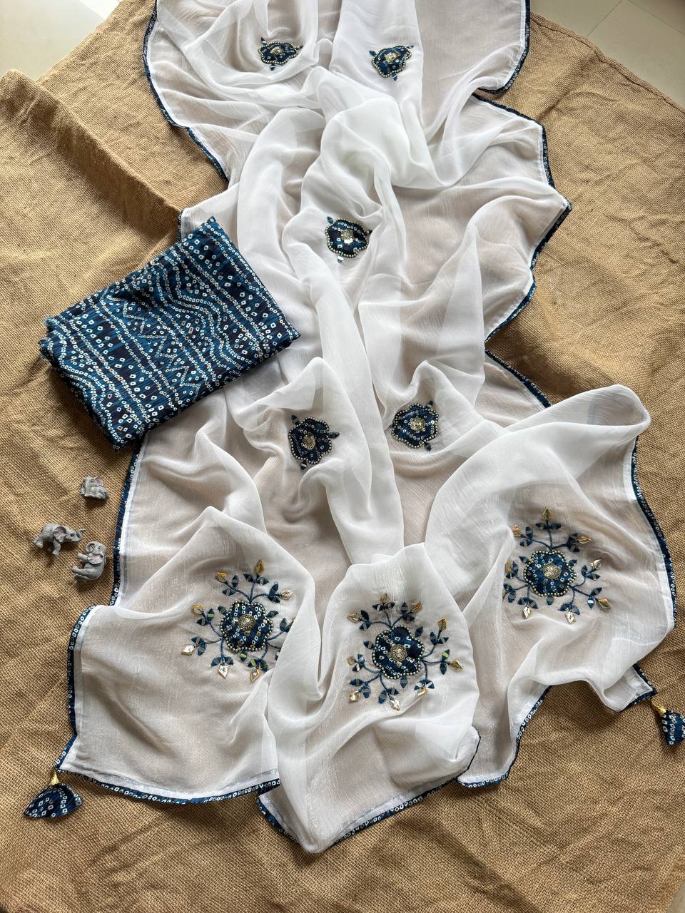 Party Wear Designer Chiffon Cunchy Silk Saree