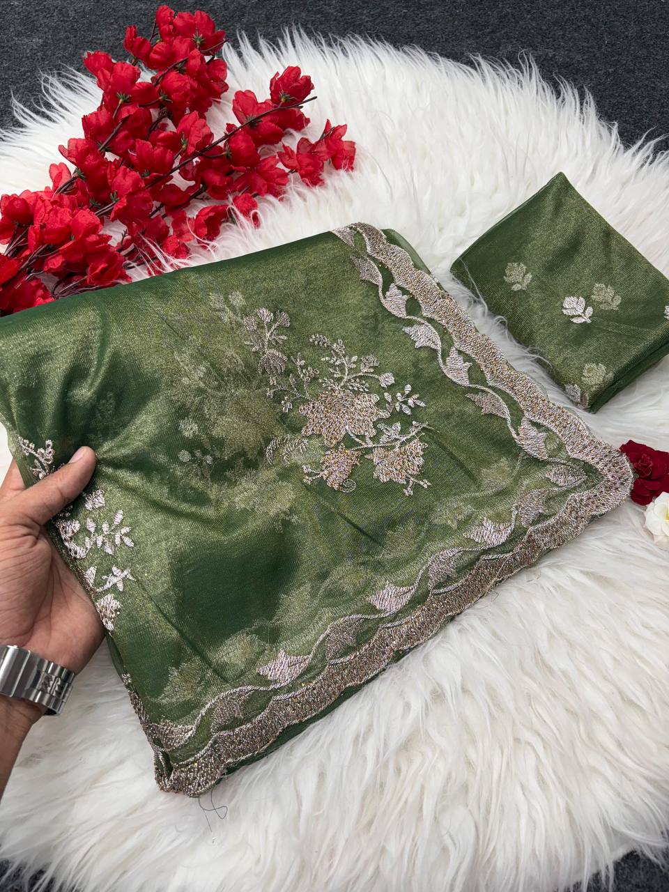 Party Wear Floral Embroidered Organza Saree