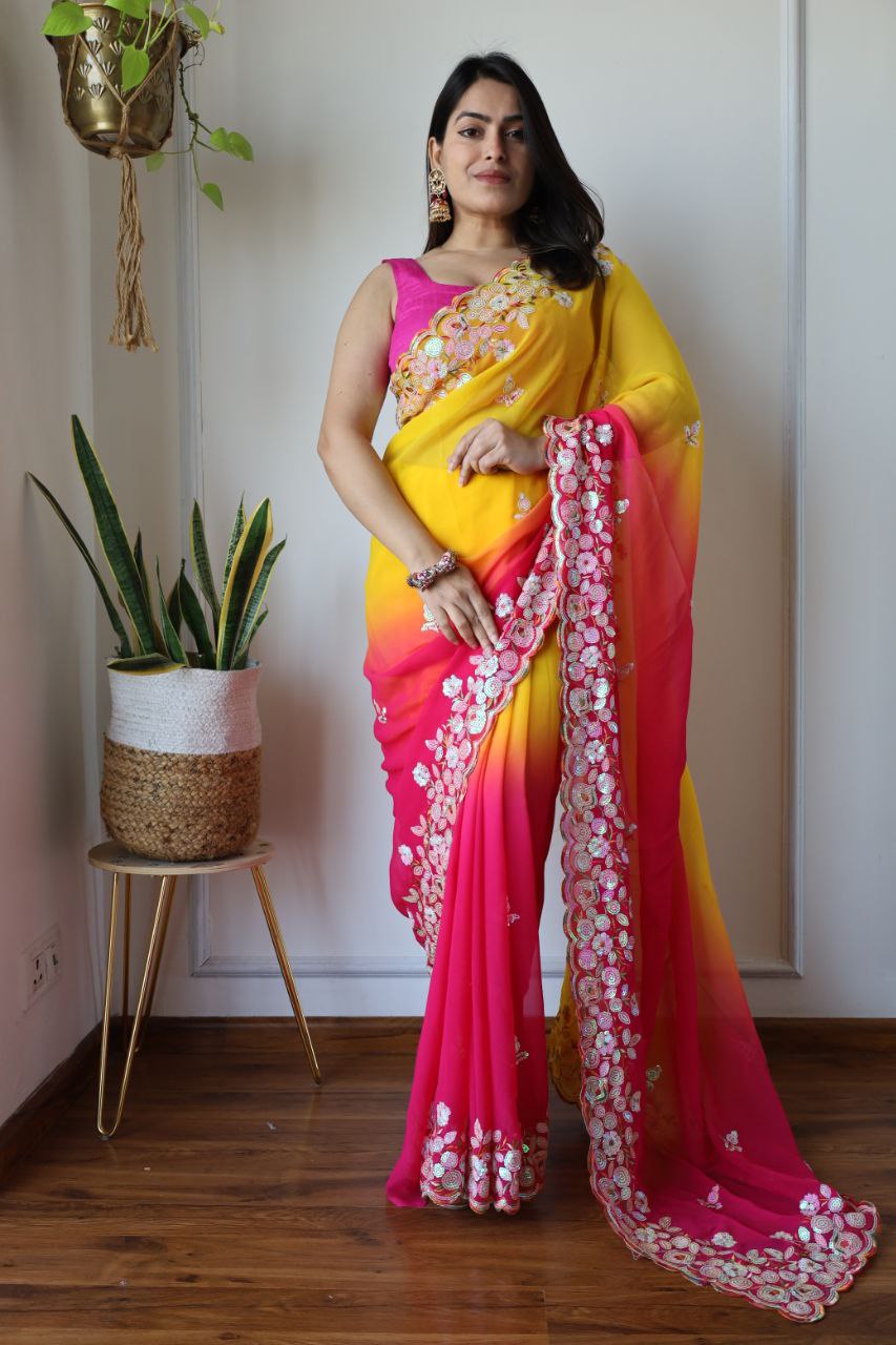 Party Wear Multicolor Fox Georgette Saree