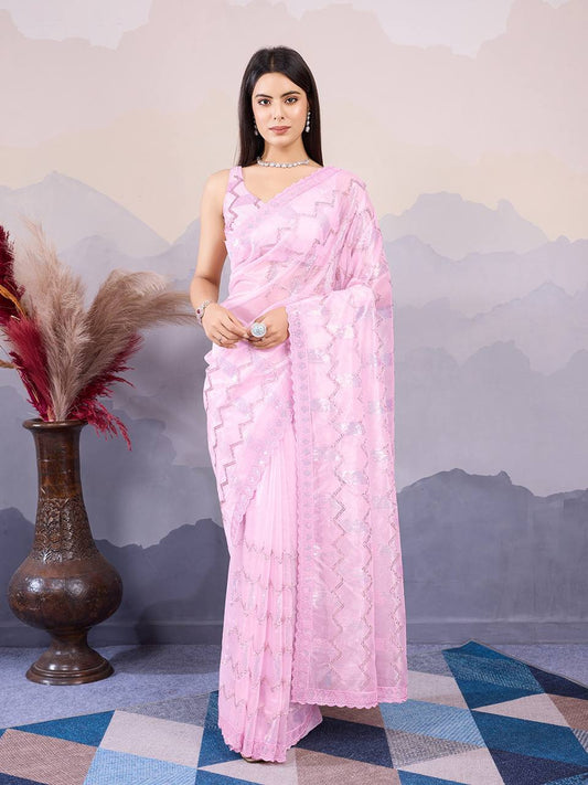 Pink Party Wear Net Saree