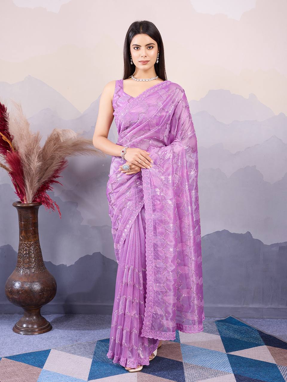 Magneta Party Wear Net Saree