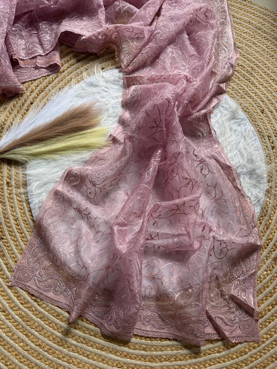 Party Wear Organza Saree With Color Option