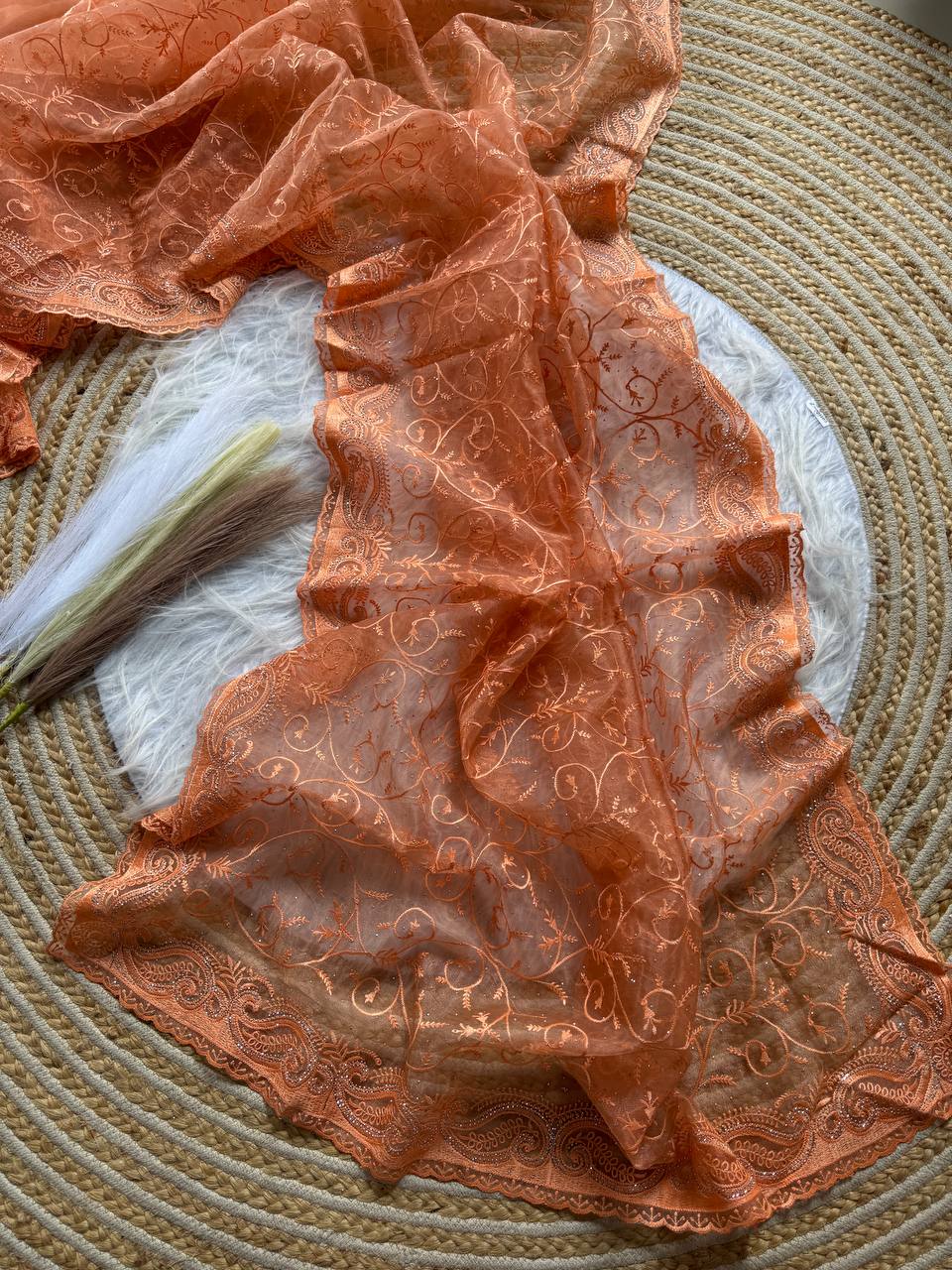 Party Wear Organza Saree With Color Option