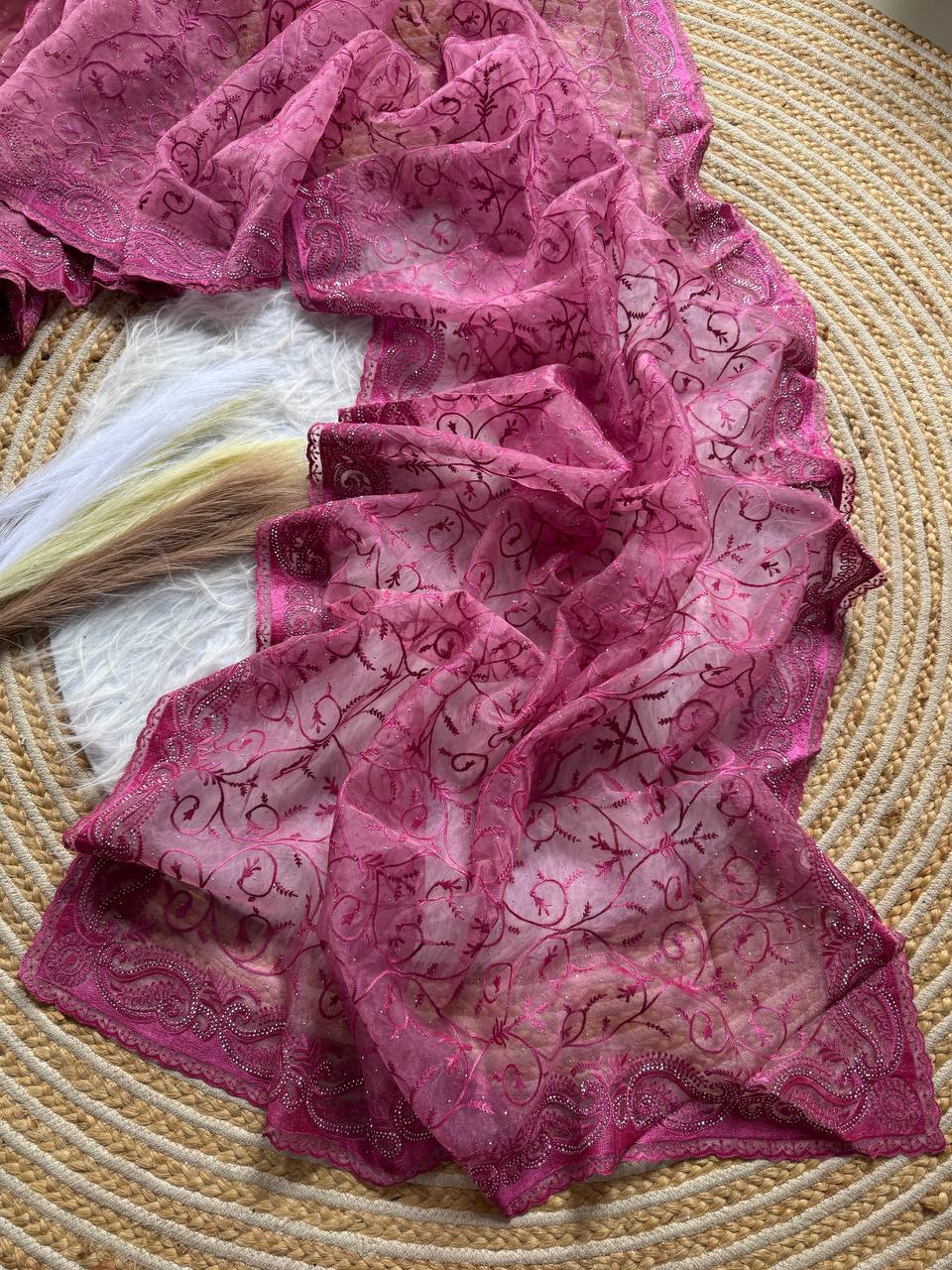 Party Wear Organza Saree With Color Option