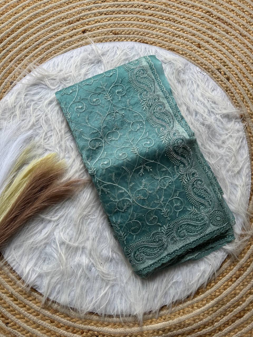 Party Wear Organza Saree With Color Option