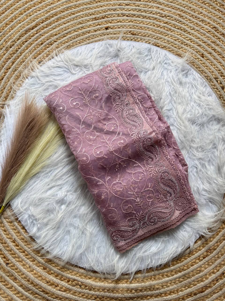 Party Wear Organza Saree With Color Option