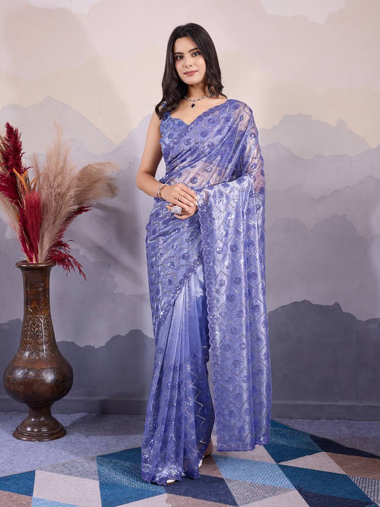 Lavender Party Wear Twill Net Saree