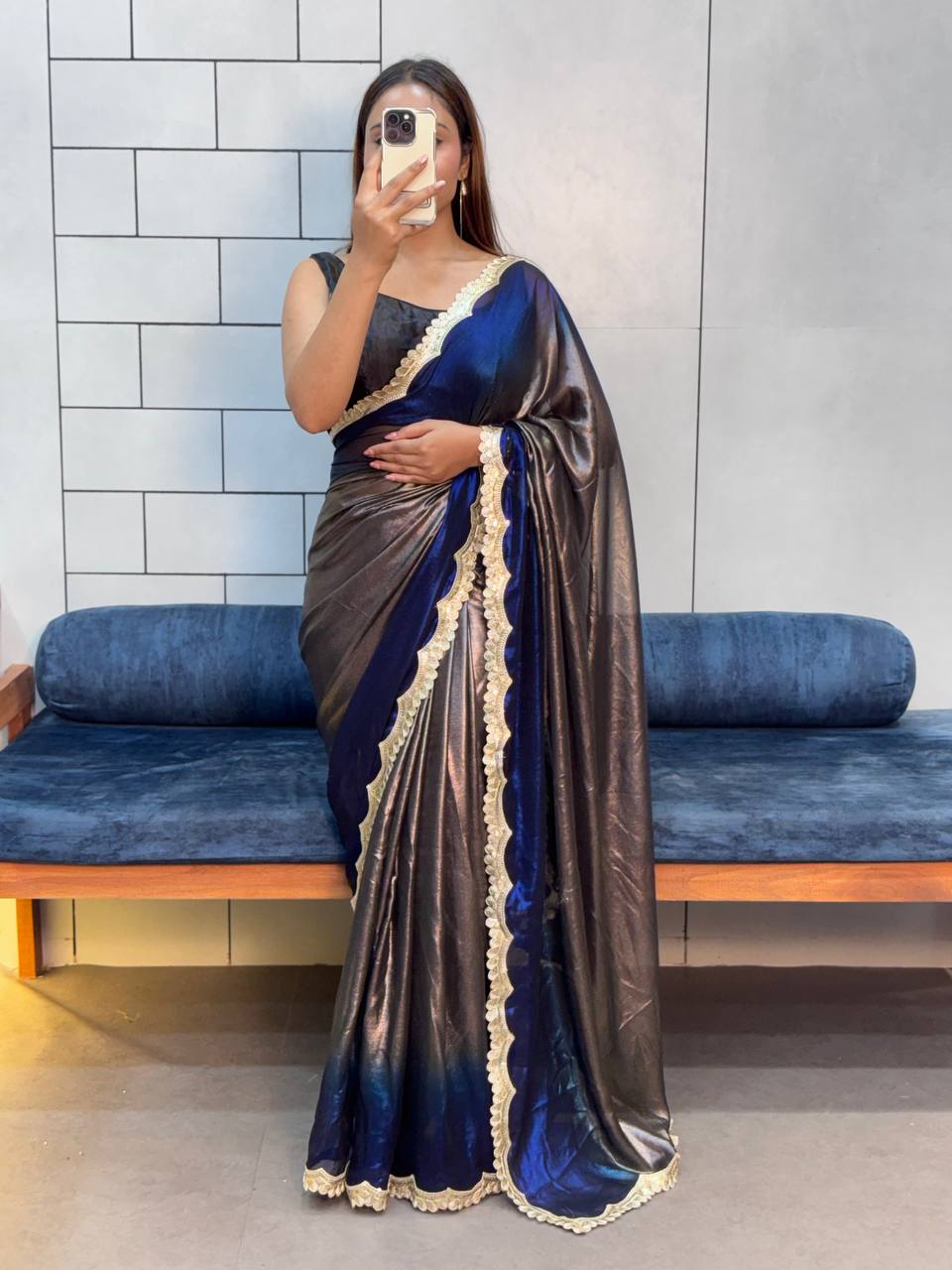Party Wear Two Shade Shimmer Saree