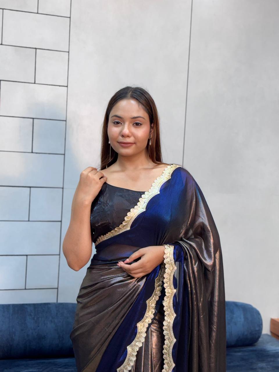 Party Wear Two Shade Shimmer Saree