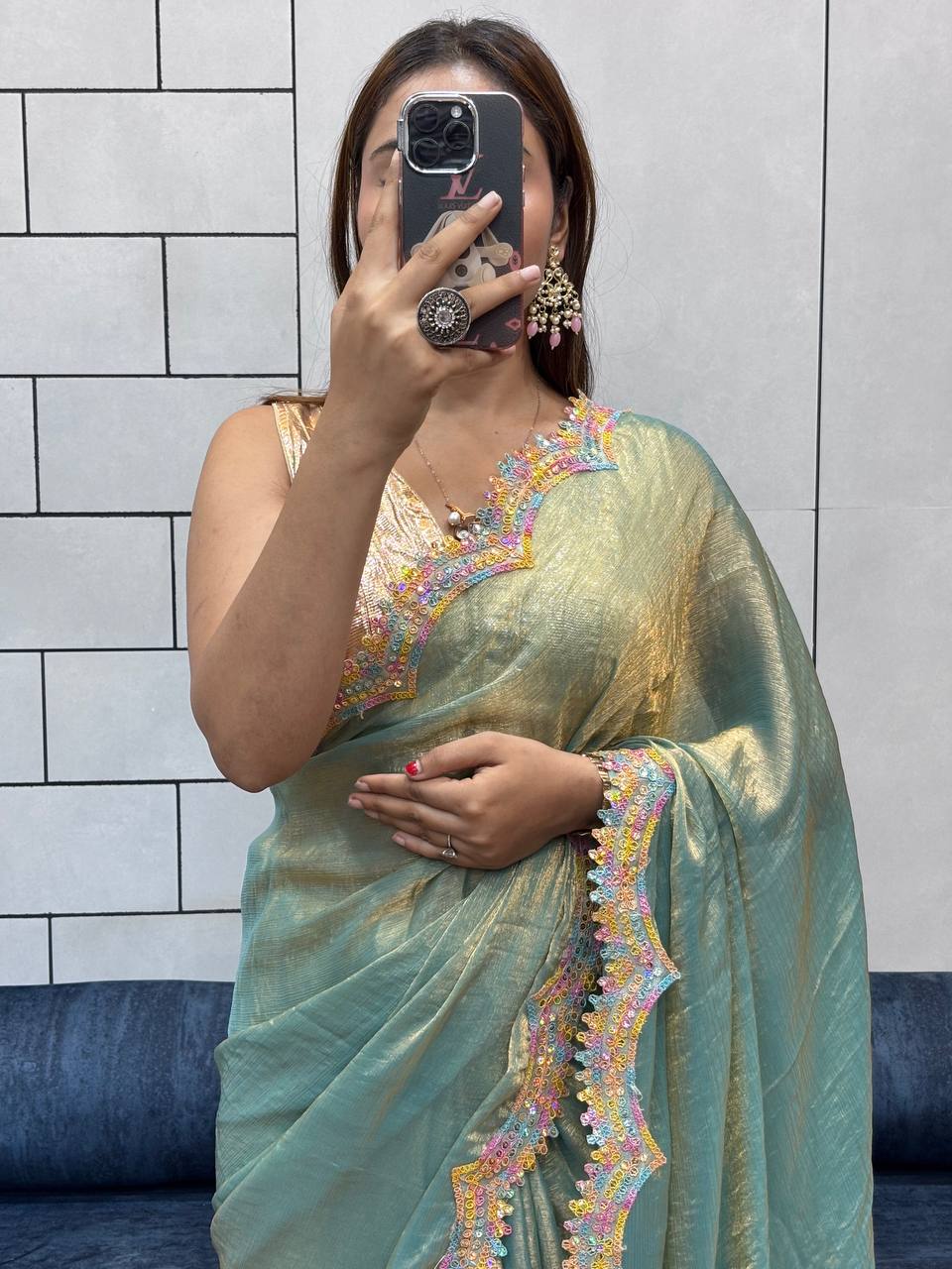 Party Wear Two Tone Shiny Space Silk Saree