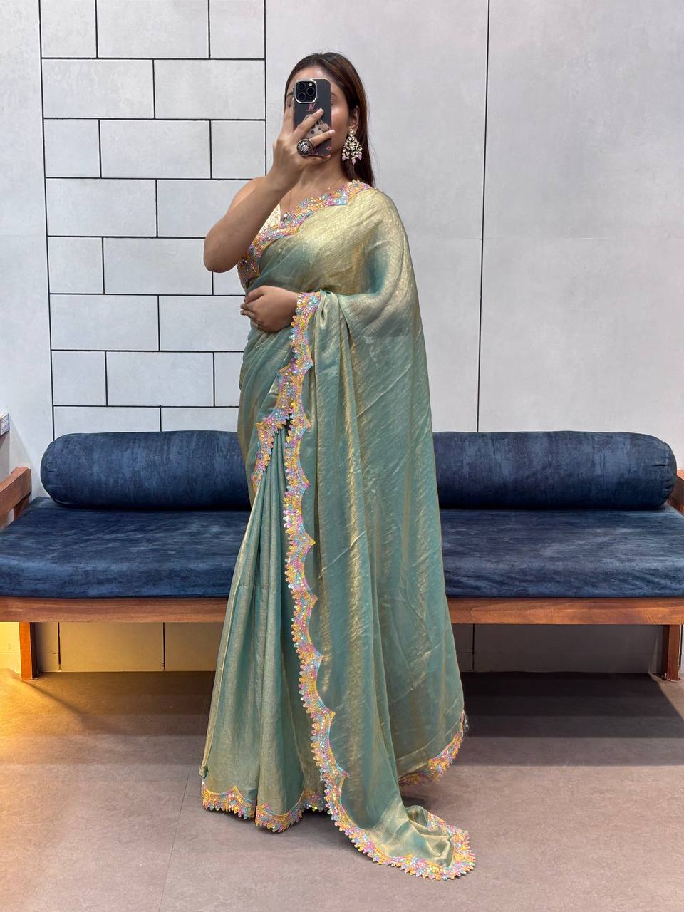 Party Wear Two Tone Shiny Space Silk Saree