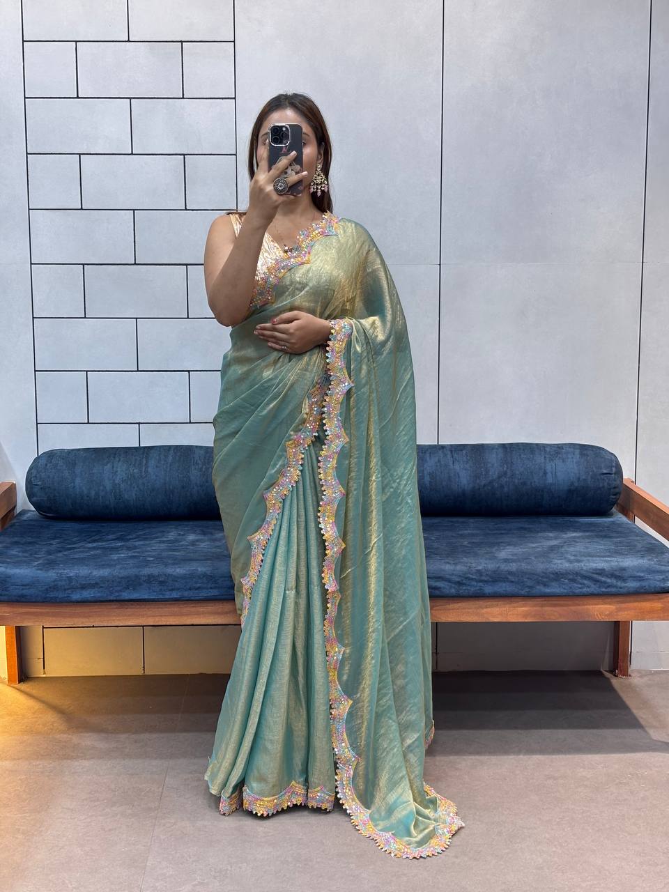 Party Wear Two Tone Shiny Space Silk Saree